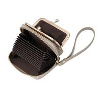 Karoukee Cartera Pequeña de Cuero Genuino para Mujer - 2-en-1 Tarjetero con Protección RFID + Monedero con Cierre Kiss-Lock, Cartera de Mano Compacta para Mujer(Gris)