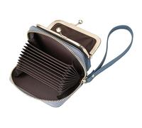 Karoukee Cartera Pequeña de Cuero Genuino para Mujer - 2-en-1 Tarjetero con Protección RFID + Monedero con Cierre Kiss-Lock, Cartera de Mano Compacta para Mujer(Azul)