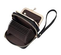 Karoukee Cartera Pequeña de Cuero Genuino para Mujer - 2-en-1 Tarjetero con Protección RFID + Monedero con Cierre Kiss-Lock, Cartera de Mano Compacta para Mujer(Negro)