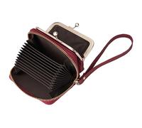 Karoukee Cartera Pequeña de Cuero Genuino para Mujer - 2-en-1 Tarjetero con Protección RFID + Monedero con Cierre Kiss-Lock, Cartera de Mano Compacta para Mujer(Rojo)