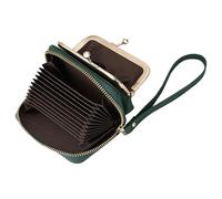 Karoukee Cartera Pequeña de Cuero Genuino para Mujer - 2-en-1 Tarjetero con Protección RFID + Monedero con Cierre Kiss-Lock, Cartera de Mano Compacta para Mujer(Verde)