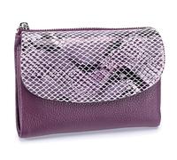 Karoukee Cartera Trifold de Cuero Genuino para Mujer con Estampado de Serpiente, Monedero Compacto, Portatarjetas con 9 Ranuras, Ventana para DNI y Bolsillo con Cremallera - Morado
