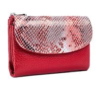 Karoukee Cartera Trifold de Cuero Genuino para Mujer con Estampado de Serpiente, Monedero Compacto, Portatarjetas con 9 Ranuras, Ventana para DNI y Bolsillo con Cremallera - Rojo
