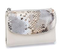 Karoukee Cartera Trifold de Cuero Genuino para Mujer con Estampado de Serpiente, Monedero Compacto, Portatarjetas con 9 Ranuras, Ventana para DNI y Bolsillo con Cremallera - Crema