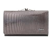 Karoukee Cartera Trifold de Piel Charol para Mujer - Monedero Compacto Kiss-Lock con Textura de Cocodrilo, Tarjetero Pequeño con Bloqueo RFID | 8 Ranuras | Ventana para ID/Foto - Plata