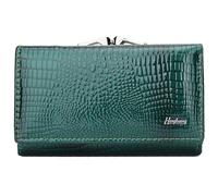 Karoukee Cartera Trifold de Piel Charol para Mujer - Monedero Compacto Kiss-Lock con Textura de Cocodrilo, Tarjetero Pequeño con Bloqueo RFID | 8 Ranuras | Ventana para ID/Foto - Verde