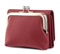 Karoukee Cartera Trifold Pequeña de Cuero Genuino para Mujer, Titular de Tarjeta de Crédito con Bloqueo RFID, Monedero Compacto con Cierre Kiss-Lock y 8 Bolsillos para Tarjetas(Rojo)