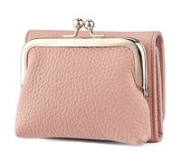 Karoukee Cartera Trifold Pequeña de Cuero Genuino para Mujer, Titular de Tarjeta de Crédito con Bloqueo RFID, Monedero Compacto con Cierre Kiss-Lock y 8 Bolsillos para Tarjetas(Rosa)