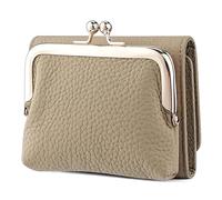 Karoukee Cartera Trifold Pequeña de Cuero Genuino para Mujer, Titular de Tarjeta de Crédito con Bloqueo RFID, Monedero Compacto con Cierre Kiss-Lock y 8 Bolsillos para Tarjetas(Gris)