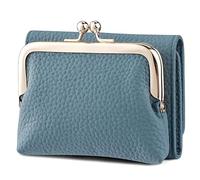 Karoukee Cartera Trifold Pequeña de Cuero Genuino para Mujer, Titular de Tarjeta de Crédito con Bloqueo RFID, Monedero Compacto con Cierre Kiss-Lock y 8 Bolsillos para Tarjetas(Azul)