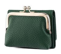 Karoukee Cartera Trifold Pequeña de Cuero Genuino para Mujer, Titular de Tarjeta de Crédito con Bloqueo RFID, Monedero Compacto con Cierre Kiss-Lock y 8 Bolsillos para Tarjetas(Verde)