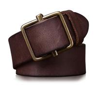 Karoukee Cinturón Clásico de Cuero Genuino para Hombre, Cinturón Duradero para Hombre, Cómodo Cinturón de Cuero, 0.38 CM de Ancho, Hebilla de Latón sin Alfiler, En Caja de Regalo