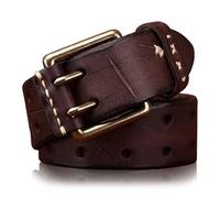 Karoukee Cinturón de Cuero de Grano Completo para Hombre - Cinturón de Moda de Dos Agujeros para Hombre, Cinturón de Cuero Robusto, Hebilla de Latón Macizo, Embalado en Caja de Regalo