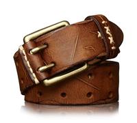 Karoukee Cinturón de Cuero de Grano Completo para Hombre - Cinturón de Moda de Dos Agujeros para Hombre, Cinturón de Cuero Robusto, Hebilla de Latón Macizo, Embalado en Caja de Regalo