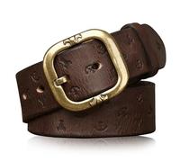 Karoukee Cinturón de Cuero de Plena Flor Duradero para Hombre, Cinturón de Relieve Hecho a Mano, Cinturón a la Moda con Hebilla de Latón Grabada, Ancho 3.8 CM