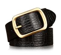 Karoukee Cinturón de Cuero Genuino con Estampado de Cocodrilo, Cinturón Formal de Lujo, Cinturón de Moda para Hombre, 3.8 cm de Ancho, Caja de Regalo, Hebilla de Latón