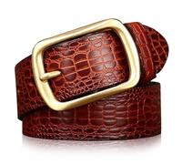 Karoukee Cinturón de Cuero Genuino con Estampado de Cocodrilo, Cinturón Formal de Lujo, Cinturón de Moda para Hombre, 3.8 cm de Ancho, Caja de Regalo, Hebilla de Latón