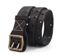 Karoukee Cinturón de Cuero Genuino Duradero para Hombre, Cinturón Vintage con Hebilla de Latón, Cinturón Casual de Doble Pechera Presentado en Caja de Regalo, Ancho 3.8 CM