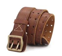 Karoukee Cinturón de Cuero Genuino Duradero para Hombre, Cinturón Vintage con Hebilla de Latón, Cinturón Casual de Doble Pechera Presentado en Caja de Regalo, Ancho 3.8 CM