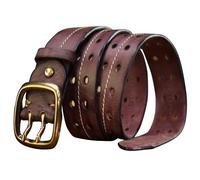 Karoukee Cinturón de Cuero Genuino Duradero para Hombre, Cinturón Vintage con Hebilla de Latón, Cinturón Casual de Doble Pechera Presentado en Caja de Regalo, Ancho 3.8 CM