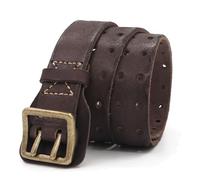 Karoukee Cinturón de Cuero Genuino Duradero para Hombre, Cinturón Vintage con Hebilla de Latón, Cinturón Casual de Doble Pechera Presentado en Caja de Regalo, Ancho 3.8 CM