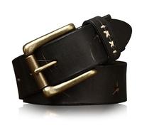 Karoukee Cinturón de Diseño Antiguo Hecho a Mano para Hombre - Cinturón de Cuero Plena Flor para Hombre - Cinturón de Moda Resistente - Ancho 3.8 CM - Hebilla de Latón Pesado