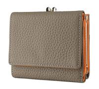 Karoukee Mini Cartera Trifold para Mujer, Portatarjetas con Bloqueo RFID, Monedero Compacto de Cuero Genuino con 8 Ranuras para Tarjetas y Bolsillo con Cierre de Beso - Gris Oscuro