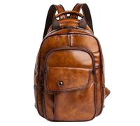 Karoukee Mochila de Moda Vintage para Hombre, Bolsos Cruzados de Cuero Genuino Suave, Bolso de Hombro Multibolsillos, Mochila de Día Convertible Mediana