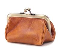 Karoukee Monedero de Cuero Genuino para Mujer, Mini Cartera con Kiss Lock, Mini Billetera Vintage, Elegante Portamonedas, Color Sólido