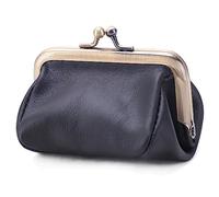 Karoukee Monedero de Cuero Genuino para Mujer, Mini Cartera con Kiss Lock, Mini Billetera Vintage, Elegante Portamonedas, Color Sólido