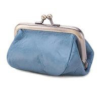Karoukee Monedero de Cuero Genuino para Mujer, Mini Cartera con Kiss Lock, Mini Billetera Vintage, Elegante Portamonedas, Color Sólido