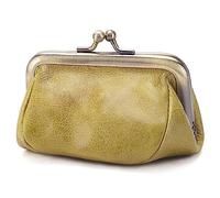 Karoukee Monedero de Cuero Genuino para Mujer, Mini Cartera con Kiss Lock, Mini Billetera Vintage, Elegante Portamonedas, Color Sólido