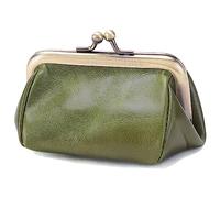 Karoukee Monedero de Cuero Genuino para Mujer, Mini Cartera con Kiss Lock, Mini Billetera Vintage, Elegante Portamonedas, Color Sólido