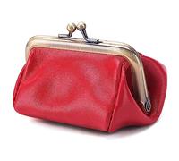 Karoukee Monedero de Cuero Genuino para Mujer, Mini Cartera con Kiss Lock, Mini Billetera Vintage, Elegante Portamonedas, Color Sólido