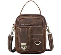 Karoukee Pequeña Bolso de Hombro Multibolsillos para Hombres, Bolsos de Mensajero Clásicos en Cuero de Búfalo, Bolsa Bandolera de Moda Vintage, Bolsa de Teléfono Móvil, Riñonera Convertible