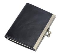 Karoukee Tarjetero de Cuero Genuino con Bloqueo RFID para Mujer, Monedero Fino con Cierre Kiss-Lock, Titular de Tarjeta de Crédito con 9 Compartimentos para Tarjetas(Negro)