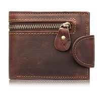 Karoukee Vintage Pequeña Billetera para Hombre, Monedero de Cuero Genuino con Cierre de Botón, Bloqueo RFID Cartera de Tarjetas de Crédito con 8 Ranuras, 2 Bolsillos para Monedas y 2 Ventanas ID