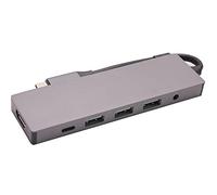 Karriter Hub USB C 6 en 1 portátil con salida compatible 4K 3 puertos USB 2.0 USB C 20 W 3.5 mm adaptador de hub de puerto de audio
