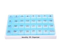 Karriter Organizador mensual de píldoras de 31 compartimentos, 1 por día, 4 semanas de mes completo, 31 días, color azul