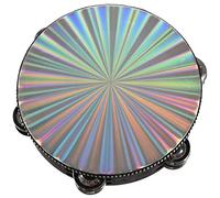 Karriter Pandereta de madera de 8 pulgadas, tambor de mano, cabeza reflectante, instrumento de percusión, juguete de baile y canto, acompañamiento