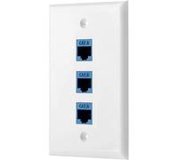 Karriter Paquete de 1 placa de pared Ethernet de 3 puertos, placa de pared RJ45 con inserto de acoplador en línea RJ45, placa Cat6