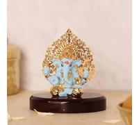 Karrmas Ídolo Ganesh del árbol Kalpavriksha chapado en oro para salpicadero de coche, escritorio de oficina, decoración del hogar de Dios hindú, resina (azul) - 3 pulgadas