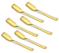 KARRMAS Juego de 6 cucharas de helado doradas PVD de lujo, cucharas de postre de acero inoxidable de alta calidad para una cena elegante