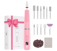 Karrong torno para uñas profesional eléctricas Inalámbrico, 12 En 1 Set De Manicura, 5 Velocidades, Luz LED, Limas de uñas A Batería Taladro De Uñas Para Uñas De Gel, Uñas Acrílicas (Rosa)