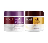 Karseell MACA CARE SYSTEM Mascarilla Capilar Colágeno Hidratación Profunda Reparación Brillo + Mascarilla Violeta Antiamarillo Matizadora Cabello Seco Dañado Teñido Sin Sulfatos 2x500ml