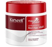 Karseell MACA CARE SYSTEM Mascarilla Capilar Pigmentante Roja Acondicionadora Realza el Tono Rojo Caoba Cobre Nutritiva Hidratante Reparadora Antifrizz Cabello Seco Dañado Teñido Profesional 500ml