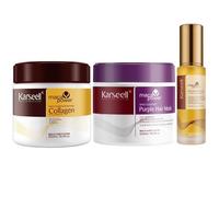 Karseell MACA CARE SYSTEM Mascarilla Colágeno + Mascarilla Violeta + Sérum Aceite Argán Cabello Seco Dañado Teñido Rubio Hidratante Reparador Matizador Profesional Antifrizz Suavidad Sin Sulfatos