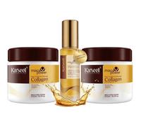Karseell MACA CARE SYSTEM Pack 2 Mascarilla Capilar Profesional Colágeno + 1 Aceite de Argán Coco Karité Hidratante Nutritiva Reparadora Antifrizz Brillo Cabello Seco Dañado Encrespado Sin Sulfatos