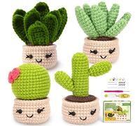 Karsspor Kit de ganchillo para principiantes, kit completo de tejer con instrucciones paso a paso y tutoriales en video, juego de ganchillo, 4 suculentas, regalo de punto para adultos, principiantes y