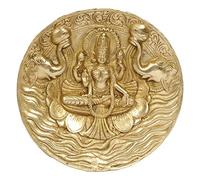 Kartique Goddess Maa Laxmi Gajalakshmi - Plato colgante de pared Lakshmi Ji sentado en loto dos elefantes vertiendo aguas de fertilidad para decoración del hogar, buena suerte, altura de 7.25 pulgadas